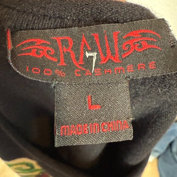 Raw 7 Vintage Cashmere Sweater Dragon Black Retro Medium - Picture 8 of 9